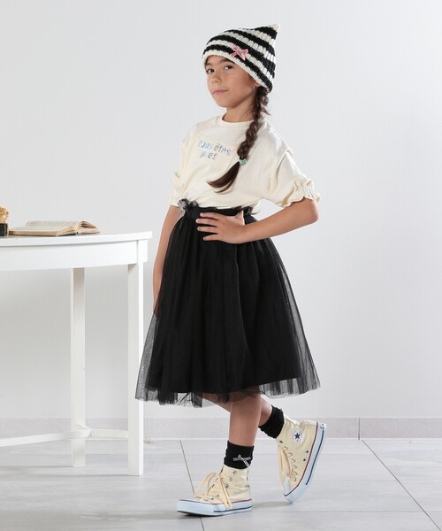 SHOO・LA・RUE（シューラルー）の「◆【110-140cm/2点セット】エンボスTシャツ＋チュールスカート（セットアップ・キッズ・ピンク/アイボリー・12/11/14/13）」の9枚目の写真