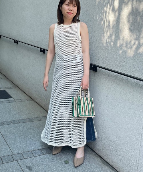 Lee(リー)の「Lee/リー フィッシュネット ロングワンピース ドレス(キャミソール・レディース・ブラック/オフホワイト・MEDIUM)」の5枚目の写真