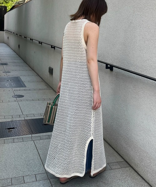 Lee(リー)の「Lee/リー フィッシュネット ロングワンピース ドレス(キャミソール・レディース・ブラック/オフホワイト・MEDIUM)」の7枚目の写真