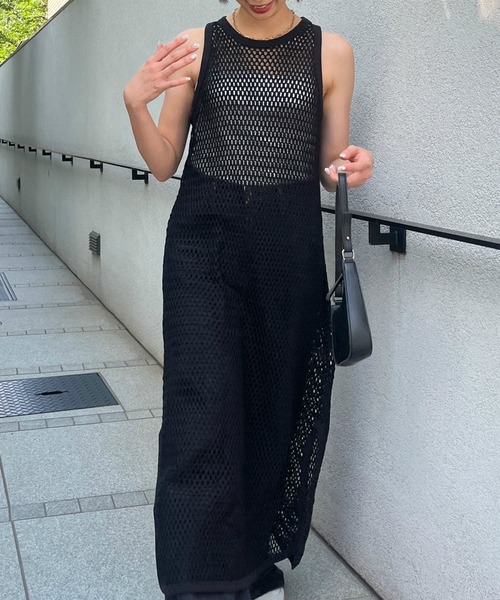 Lee(リー)の「Lee/リー フィッシュネット ロングワンピース ドレス(キャミソール・レディース・ブラック/オフホワイト・MEDIUM)」の13枚目の写真