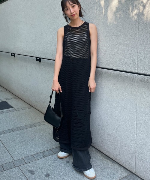 Lee(リー)の「Lee/リー フィッシュネット ロングワンピース ドレス(キャミソール・レディース・ブラック/オフホワイト・MEDIUM)」の14枚目の写真