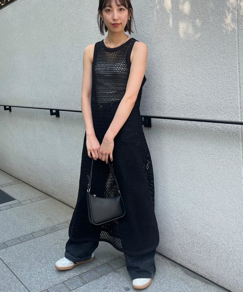 Lee(リー)の「Lee/リー フィッシュネット ロングワンピース ドレス(キャミソール・レディース・ブラック/オフホワイト・MEDIUM)」の16枚目の写真