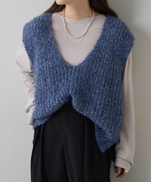 異素材ミックス畦ニットベスト