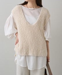 異素材ミックス畦ニットベスト