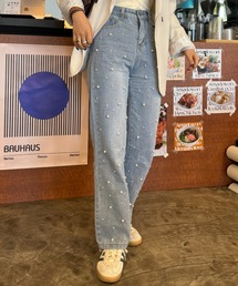 パール付き デニム パンツ