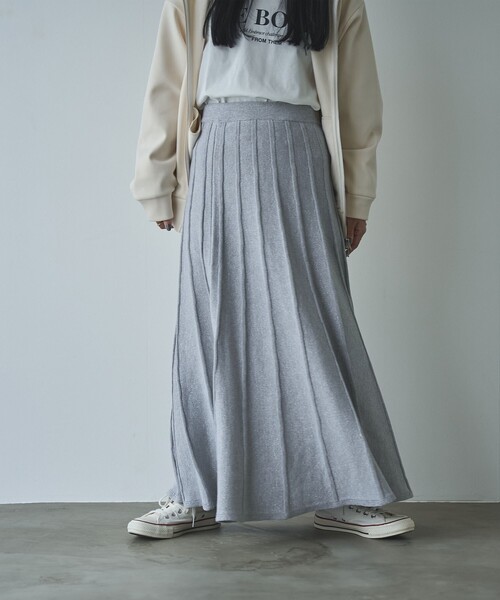 coen（コーエン）の「ラメプリーツニットスカート（スカート・レディース・グレー/ブラック・FREE）」の2枚目の写真