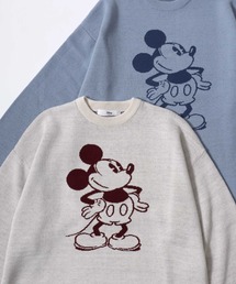 Disney/ディズニー ミッキーマウス くまのプーさん フロント刺繍 リブライン ジャガードニット セーター