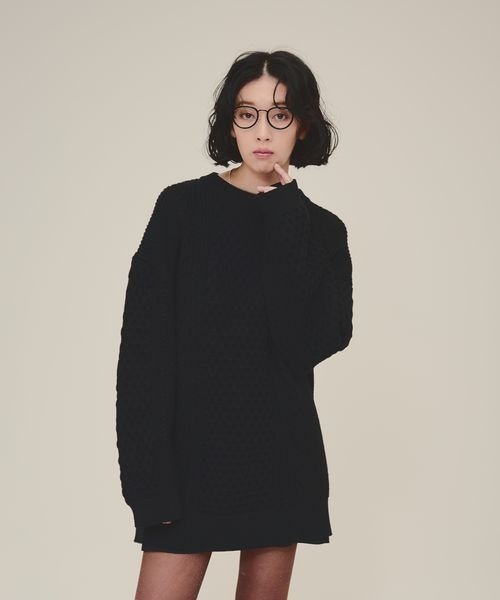 eL(エル)の「【eL】5G Big Cable Pullover/143952(ニット/セーター・レディース・アイボリー/ブラック・FREE)」の2枚目の写真