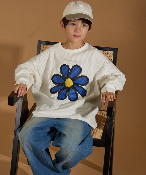 PAIRMANON STREET（ペアマノンストリート）の「【PAIRMANON STREET】アソート プリント ボーダー 刺繍 ワッフル ロンT（Tシャツ/カットソー・キッズ・ブラック/アイボリー/その他/ブラック系その他2/グリーン系その他/ベージュ/ホワイト系その他/レッド/パープル系その他/ブラック系その他/オレンジ系その他・90/120/150/160/100/110/130/140）」の2枚目の写真