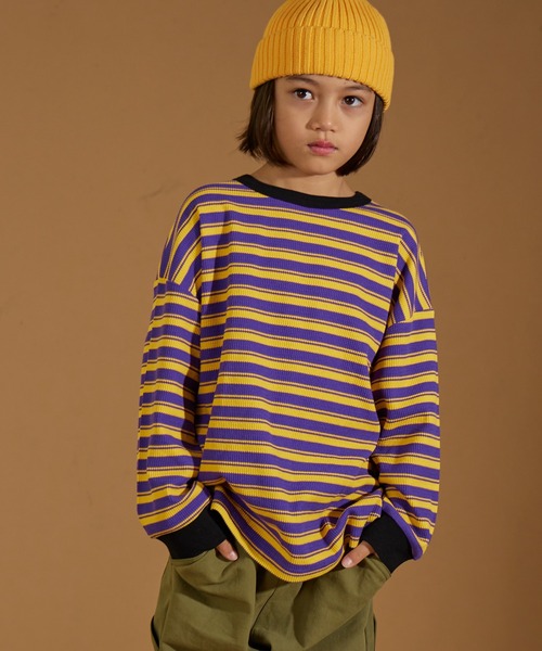 PAIRMANON STREET（ペアマノンストリート）の「【PAIRMANON STREET】アソート プリント ボーダー 刺繍 ワッフル ロンT（Tシャツ/カットソー・キッズ・ブラック/アイボリー/その他/ブラック系その他2/グリーン系その他/ベージュ/ホワイト系その他/レッド/パープル系その他/ブラック系その他/オレンジ系その他・90/120/150/160/100/110/130/140）」の8枚目の写真