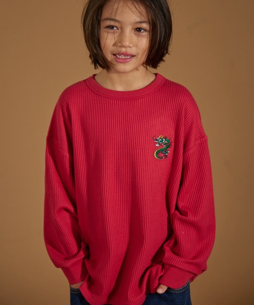 PAIRMANON STREET（ペアマノンストリート）の「【PAIRMANON STREET】アソート プリント ボーダー 刺繍 ワッフル ロンT（Tシャツ/カットソー・キッズ・ブラック/アイボリー/その他/ブラック系その他2/グリーン系その他/ベージュ/ホワイト系その他/レッド/パープル系その他/ブラック系その他/オレンジ系その他・90/120/150/160/100/110/130/140）」の9枚目の写真