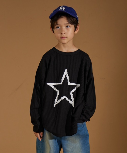 PAIRMANON STREET（ペアマノンストリート）の「【PAIRMANON STREET】アソート プリント ボーダー 刺繍 ワッフル ロンT（Tシャツ/カットソー・キッズ・ブラック/アイボリー/その他/ブラック系その他2/グリーン系その他/ベージュ/ホワイト系その他/レッド/パープル系その他/ブラック系その他/オレンジ系その他・90/120/150/160/100/110/130/140）」の5枚目の写真