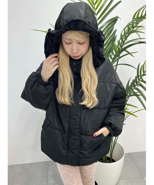 PHILLY（フィリー）の「【PHILLY】フリルフードフェイクダウンジャケット（ブルゾン・レディース・ブラック/ホワイト・FREE）」の12枚目の写真