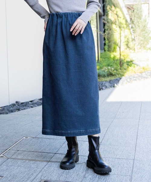 GLOBAL WORK Smile Seed Store(グローバルワーク スマイルシードストア)の「デニム起毛Iラインスカート/116000(スカート・レディース・ライトブルー/アイボリー/ブルー/ブラック・MEDIUM/LARGE/SMALL/X-LARGE)」の4枚目の写真