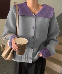 ハートボタン配色カーディガン