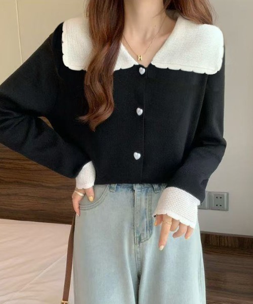 セール】ハートボタン配色カーディガン（カーディガン/ボレロ