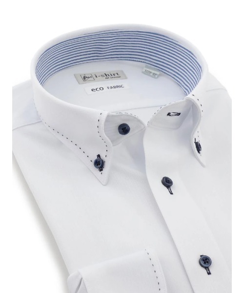 【完全ノーアイロン】長袖アイシャツ ハンドステッチデザイン ホワイト（ビジネスシャツ）｜Perfect Suit FActory（パーフェクトスーツファクトリー）