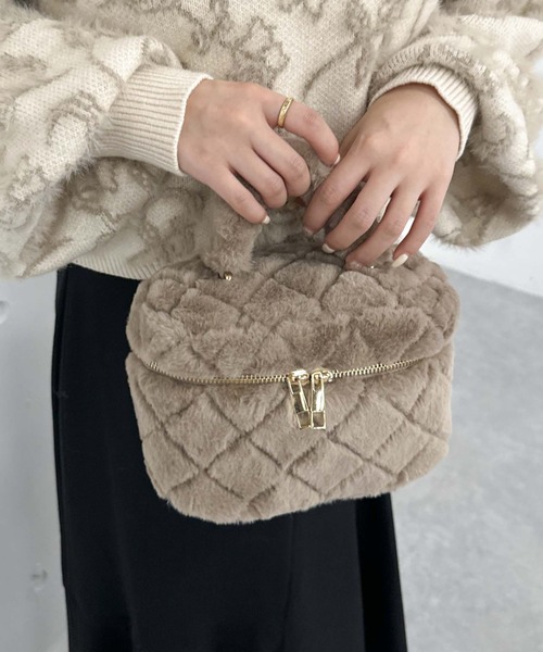 archives（アルシーヴ）の「ファーキルトバニティバッグ（ショルダーバッグ・レディース・ベージュ/オフホワイト・FREE）」の10枚目の写真