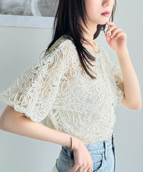 セール】【mily bilet】大人の華やかトップス。ハートボタン使い