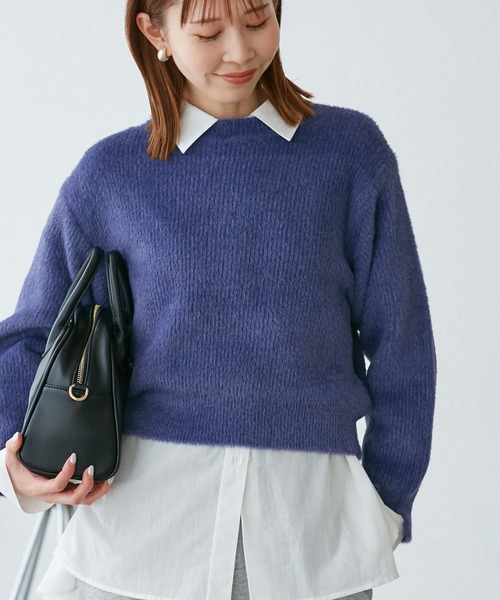 fluffy knitフラッフィーニット/ふわふわMIXフェザーニットプル