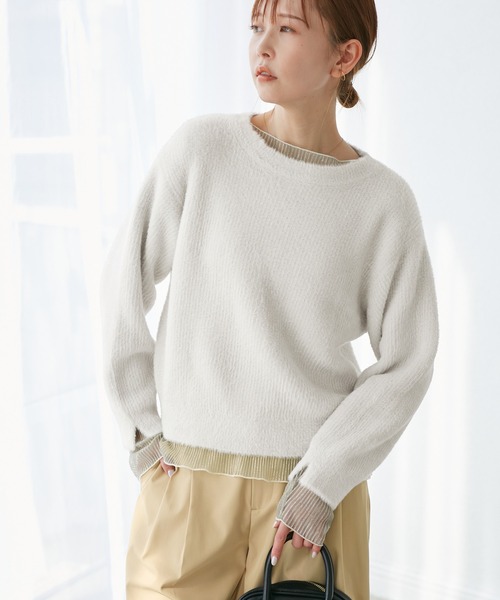 fluffy knitフラッフィーニット/ふわふわMIXフェザーニットプル