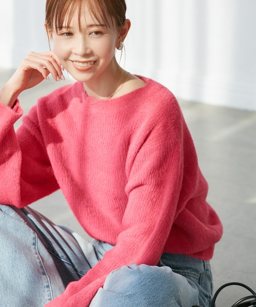 fluffy knitフラッフィーニット/ふわふわMIXフェザーニットプル