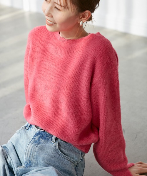 fluffy knitフラッフィーニット/ふわふわMIXフェザーニットプル