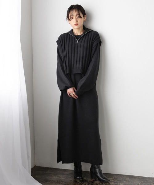 RAGEBLUE(レイジブルー)の「マルチWAY/ZIPニットベストセットワンピース(ワンピース・レディース・ブラック/グレー/ブルー・FREE)」の2枚目の写真