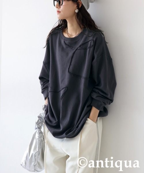 antiqua(アンティカ)の「切りっぱなし風デザインスウェット(スウェット・レディース・オートミール/ブラック/チャコールグレー・ONESIZE)」の20枚目の写真