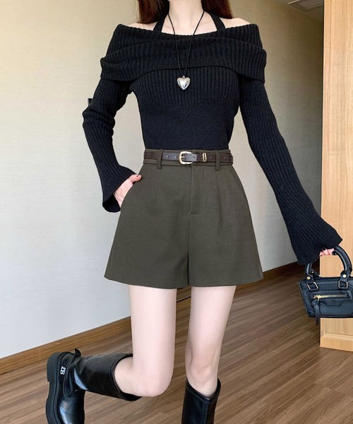 gossip!ロサンゼルス(ゴシップロサンゼルス)の「【サイズあり】ウールライク ヴィンテージ ハイウエスタック 厚手ショートパンツ(ベルト付)秋冬の定番アイテム)(その他パンツ・レディース・ブラック/カーキ/グレー・S/M/L/XL)」の22枚目の写真