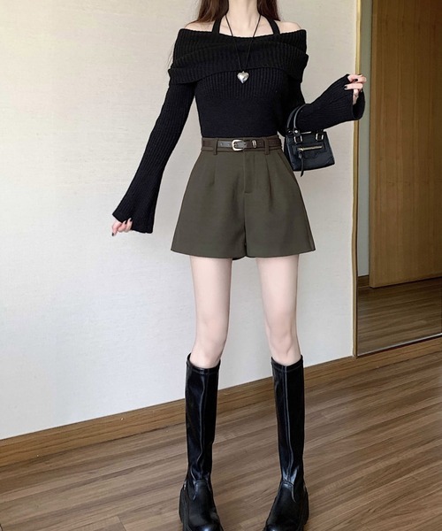 gossip!ロサンゼルス(ゴシップロサンゼルス)の「【サイズあり】ウールライク ヴィンテージ ハイウエスタック 厚手ショートパンツ(ベルト付)秋冬の定番アイテム)(その他パンツ・レディース・ブラック/カーキ/グレー・S/M/L/XL)」の21枚目の写真