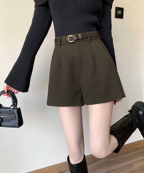 gossip!ロサンゼルス(ゴシップロサンゼルス)の「【サイズあり】ウールライク ヴィンテージ ハイウエスタック 厚手ショートパンツ(ベルト付)秋冬の定番アイテム)(その他パンツ・レディース・ブラック/カーキ/グレー・S/M/L/XL)」の20枚目の写真