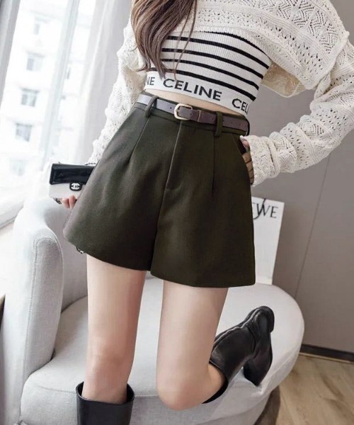 gossip!ロサンゼルス(ゴシップロサンゼルス)の「【サイズあり】ウールライク ヴィンテージ ハイウエスタック 厚手ショートパンツ(ベルト付)秋冬の定番アイテム)(その他パンツ・レディース・ブラック/カーキ/グレー・S/M/L/XL)」の10枚目の写真