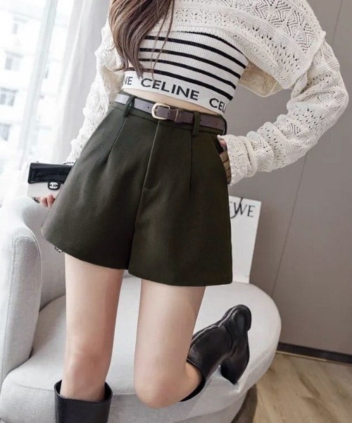 gossip!ロサンゼルス(ゴシップロサンゼルス)の「【サイズあり】ウールライク ヴィンテージ ハイウエスタック 厚手ショートパンツ(ベルト付)秋冬の定番アイテム)(その他パンツ・レディース・ブラック/カーキ/グレー・S/M/L/XL)」の9枚目の写真