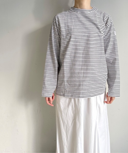 COMMON WARE(コモンウェアー)の「ST:MONTKEMMEL モンケメル BLIND BORDER L/S TEE ボーダーロングスリーブTシャツ(Tシャツ/カットソー・レディース・ホワイト系その他/チャコールグレー・36/38/40/42)」の5枚目の写真