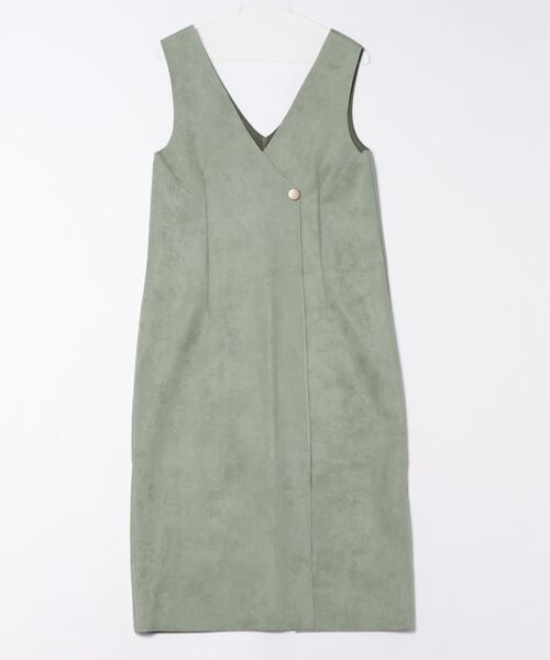 12Twelve Agenda（トゥエルブ　アジェンダ）の「Vネックラップ風スエードジャンスカ（ジャンパースカート・レディース・グレイッシュベージュ/チャコールグレー/ブルー/グリーン・M）」の4枚目の写真