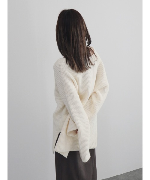 ZOZO限定】オーバーキーネックニット／長袖 Vネック プルオーバー