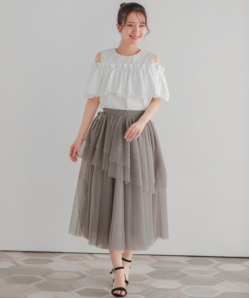 Fit more（フィットモア）の「サイドリボンアシメチュールスカート（スカート・レディース・ブラック/ホワイト/グレー・LONG/SHORT）」の22枚目の写真