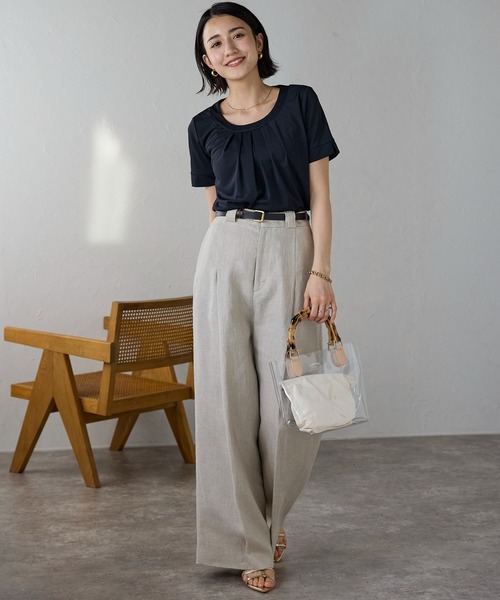 tシャツ タック切替半袖カットソー レディース セール】タック切替え半袖カットソー（Tシャツ/カットソー