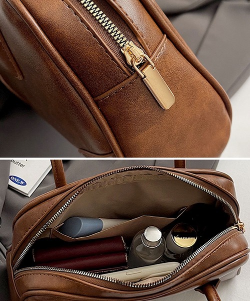 florist（フローリスト）の「【軽い◎・500mlペットボトル収納可】エンボスロゴレザーライクボストンバッグ/ショルダーバッグ（ボストンバッグ・レディース・ダークウッド/キャメル/ブラック/ライトブラウン・FREE）」の17枚目の写真