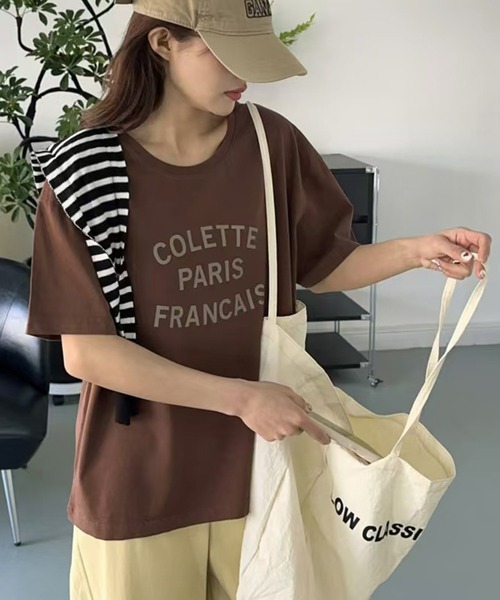 LOWO(ロワ)の「【綿100%使用】フロントロゴプリントTシャツ(Tシャツ/カットソー・レディース・ブラウン/ピンク/ホワイト/グレー/ブラック/ベージュ/イエロー・FREE)」の4枚目の写真