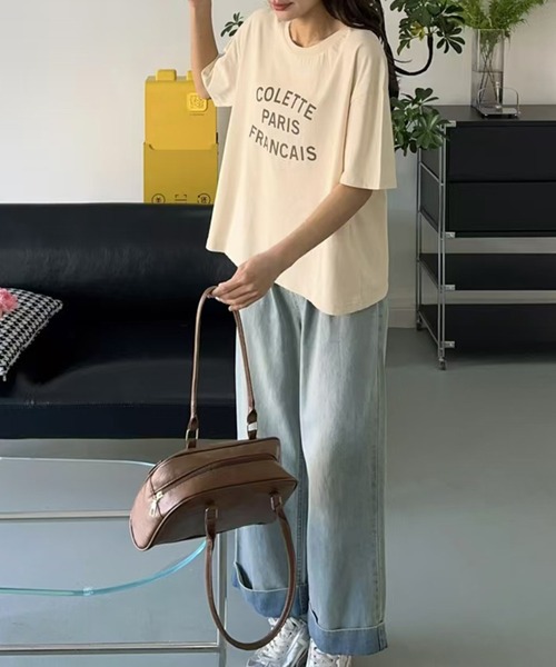 LOWO(ロワ)の「【綿100%使用】フロントロゴプリントTシャツ(Tシャツ/カットソー・レディース・ブラウン/ピンク/ホワイト/グレー/ブラック/ベージュ/イエロー・FREE)」の8枚目の写真