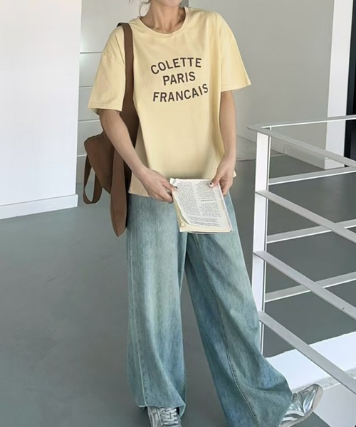 LOWO(ロワ)の「【綿100%使用】フロントロゴプリントTシャツ(Tシャツ/カットソー・レディース・ブラウン/ピンク/ホワイト/グレー/ブラック/ベージュ/イエロー・FREE)」の10枚目の写真
