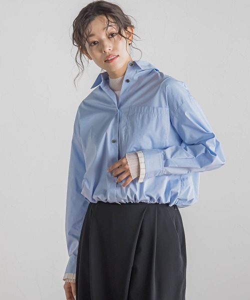 Droite lautreamont(ドロワットロートレアモン)の「ドロストクロップドシャツ≪洗濯機で洗える≫(シャツ/ブラウス・レディース・ピンク/ブルー・M)」の1枚目の写真