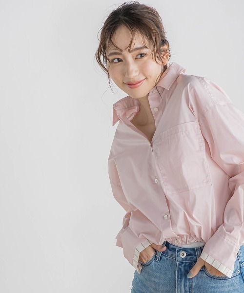 Droite lautreamont(ドロワットロートレアモン)の「ドロストクロップドシャツ≪洗濯機で洗える≫(シャツ/ブラウス・レディース・ピンク/ブルー・M)」の16枚目の写真