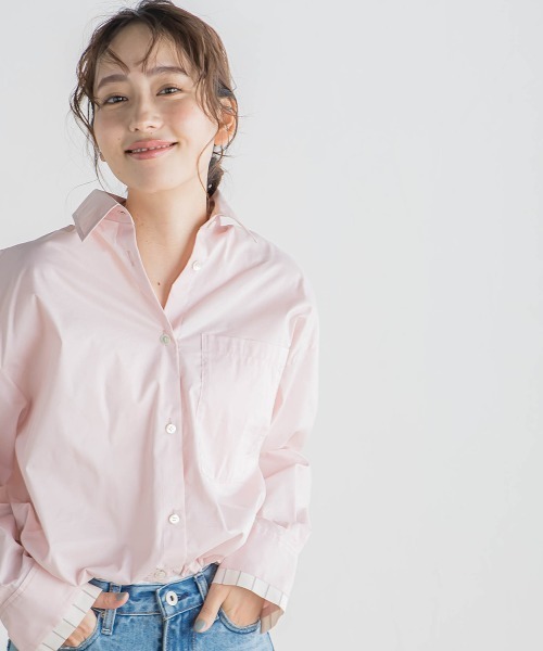 Droite lautreamont(ドロワットロートレアモン)の「ドロストクロップドシャツ≪洗濯機で洗える≫(シャツ/ブラウス・レディース・ピンク/ブルー・M)」の17枚目の写真