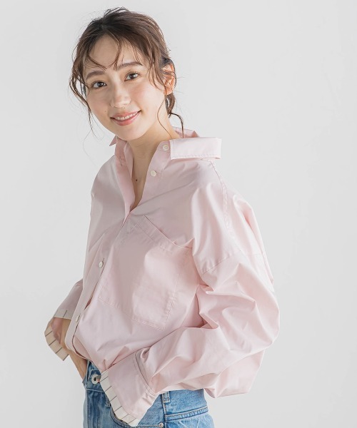 Droite lautreamont(ドロワットロートレアモン)の「ドロストクロップドシャツ≪洗濯機で洗える≫(シャツ/ブラウス・レディース・ピンク/ブルー・M)」の19枚目の写真