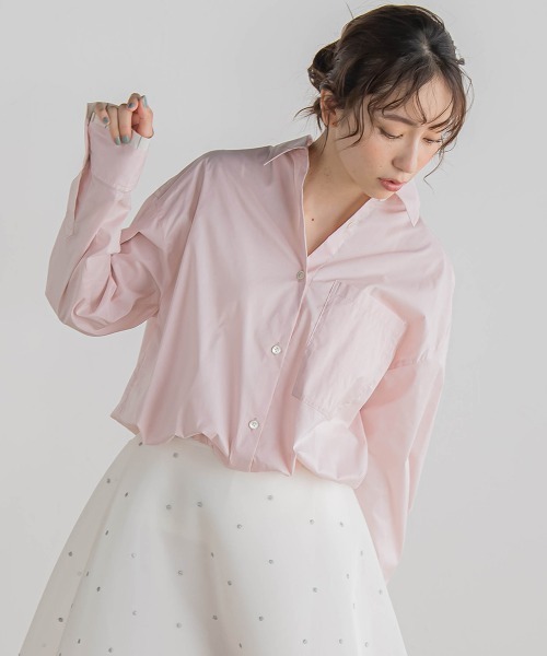 Droite lautreamont(ドロワットロートレアモン)の「ドロストクロップドシャツ≪洗濯機で洗える≫(シャツ/ブラウス・レディース・ピンク/ブルー・M)」の20枚目の写真