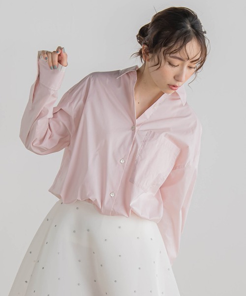 Droite lautreamont(ドロワットロートレアモン)の「ドロストクロップドシャツ≪洗濯機で洗える≫(シャツ/ブラウス・レディース・ピンク/ブルー・M)」の9枚目の写真