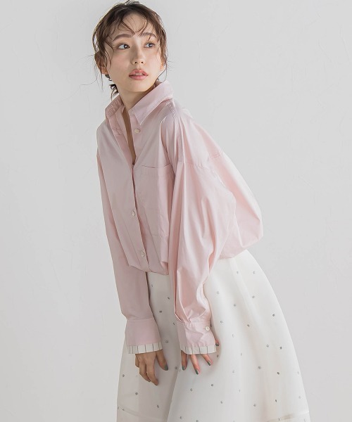 Droite lautreamont(ドロワットロートレアモン)の「ドロストクロップドシャツ≪洗濯機で洗える≫(シャツ/ブラウス・レディース・ピンク/ブルー・M)」の10枚目の写真